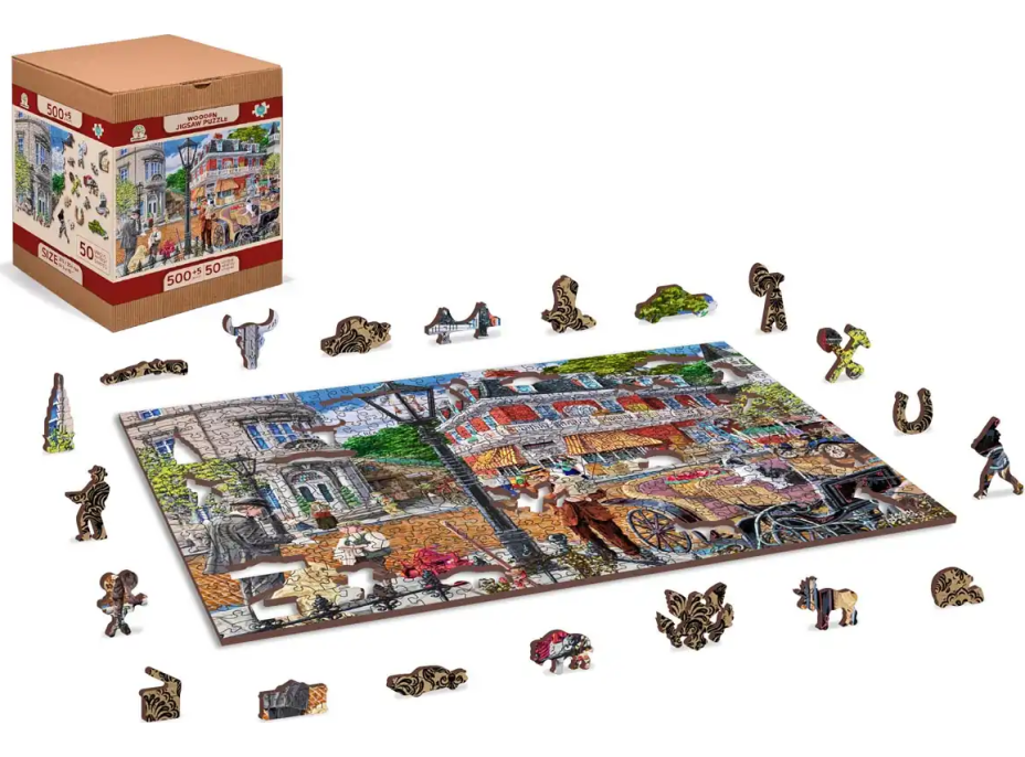 WOODEN CITY Drevené puzzle Hlavná ulica 2v1, 505 dielikov EKO