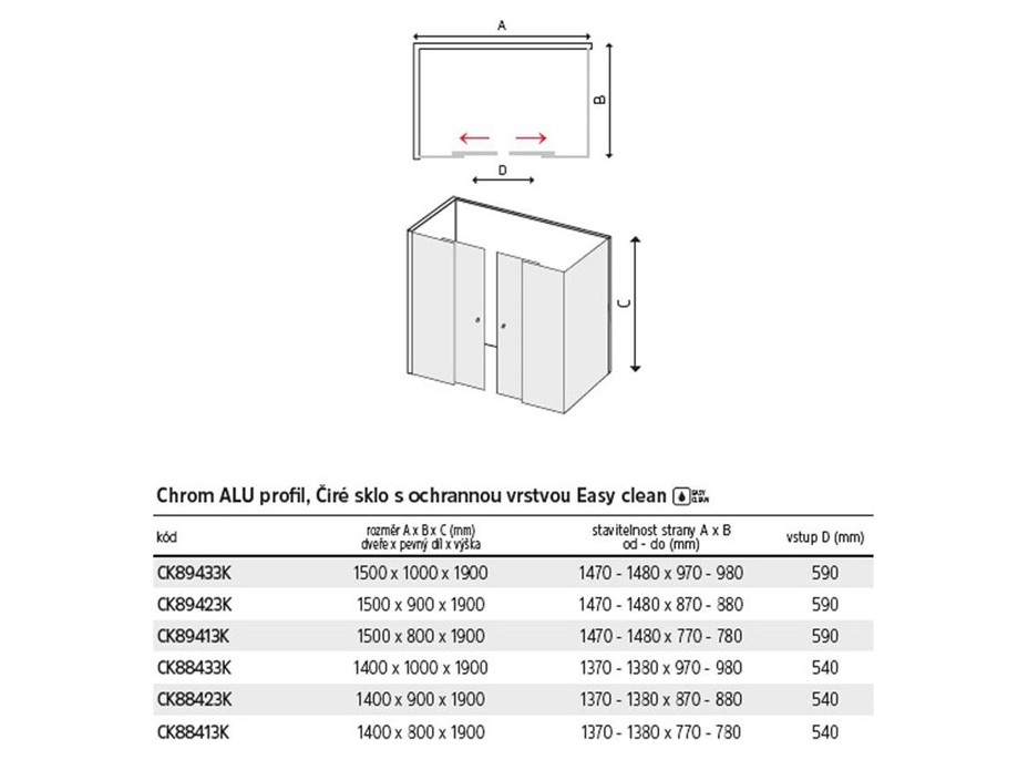 Sprchový kout LIMA - obdélník - chrom/sklo Čiré - čtyřdílné posuvné dveře