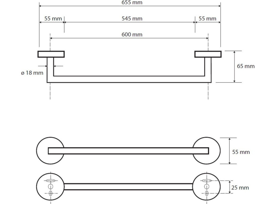 Držiak na uteráky - 655×55×65 mm