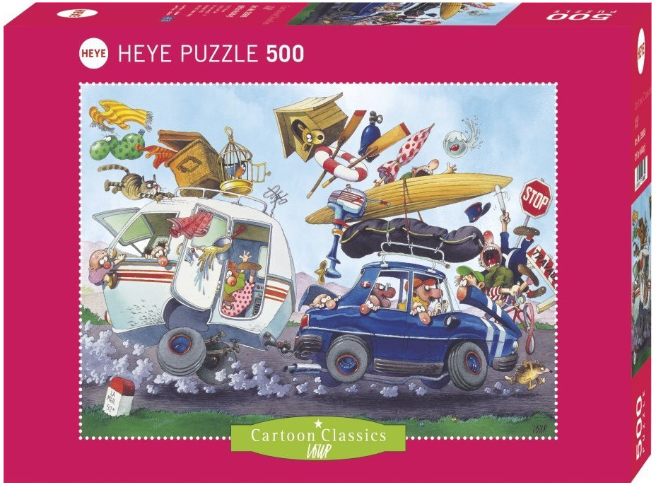 HEYE Puzzle Cartoon Classics: Odchod na dovolenku! 500 dielikov