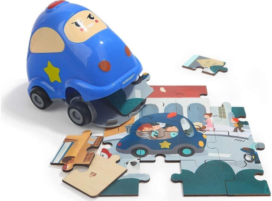 TOP BRIGHT Drevené puzzle s hračkou: Policajné auto 24 dielikov