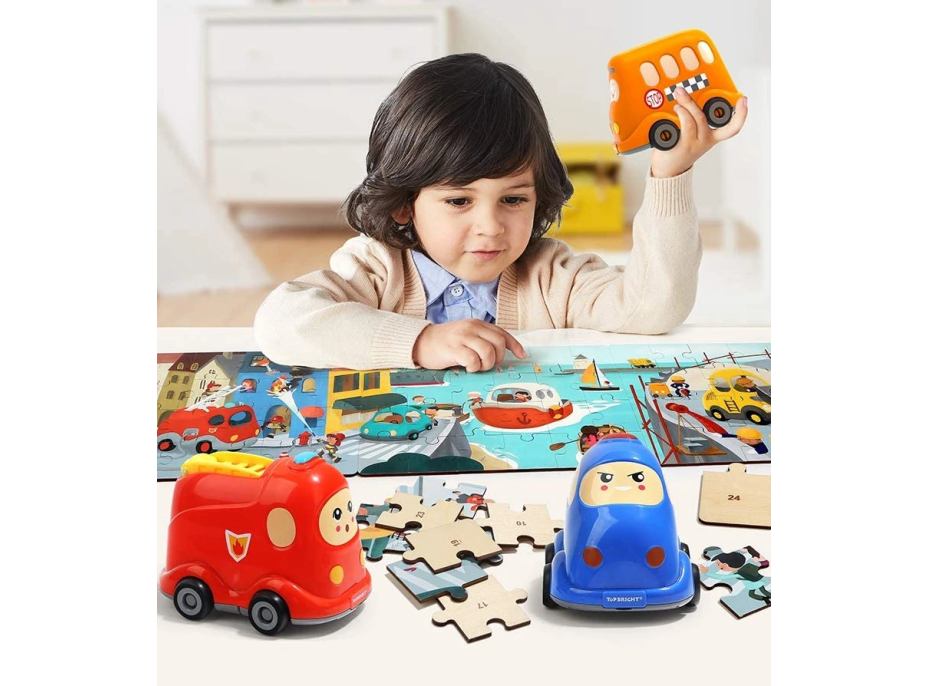 TOP BRIGHT Drevené puzzle s hračkou: Policajné auto 24 dielikov
