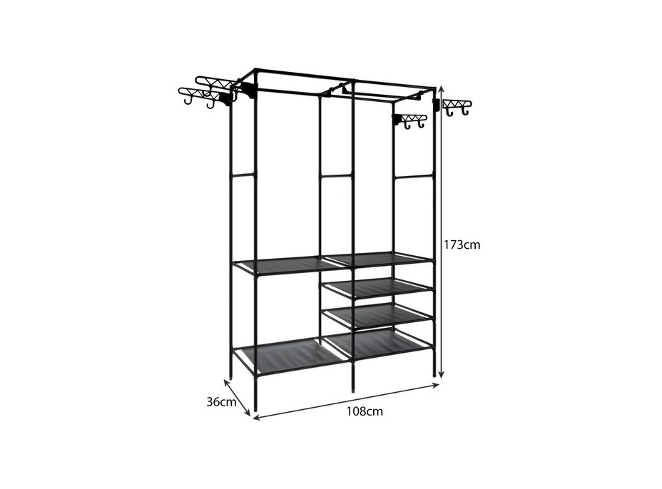 Regál na oblečenie / otvorená šatníková skriňa - čierna