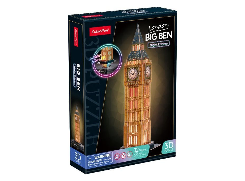 CUBICFUN Svietiace 3D puzzle Nočná edícia: Big Ben 32 dielikov