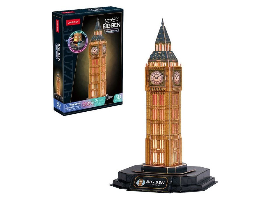 CUBICFUN Svietiace 3D puzzle Nočná edícia: Big Ben 32 dielikov