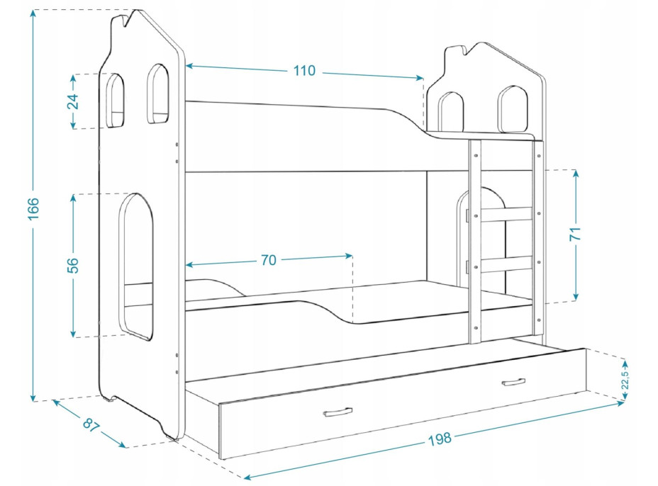Detská Domčekové poschodová posteľ Dominik Y - 190x80 cm - POLÍCIA