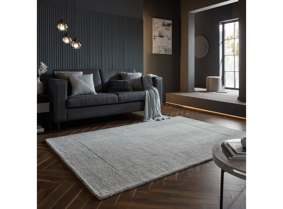 Kusový ručne tkaný koberec Tuscany Textured Wool Border Grey Marl