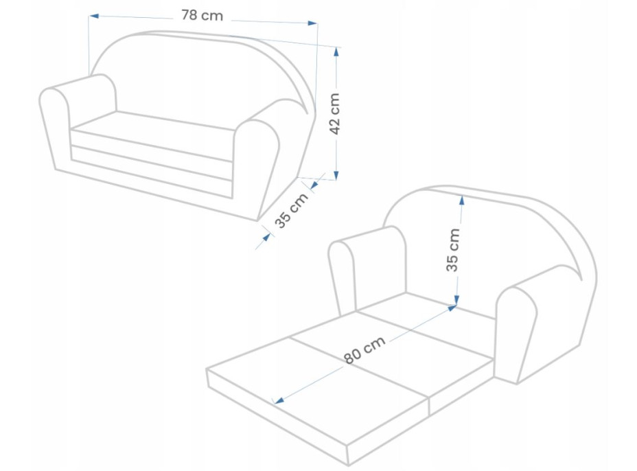 Detská rozkladacia MINI pohovka Mačičky - béžová/tmavo modrá