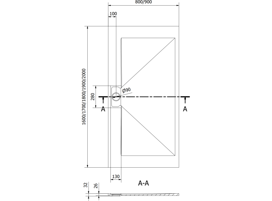 Sprchová SMC vanička MEXEN EGON 90x200 cm - čierna, 4R709020