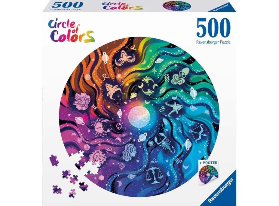 RAVENSBURGER Okrúhle puzzle Kruh farieb: Astrológia 500 dielikov
