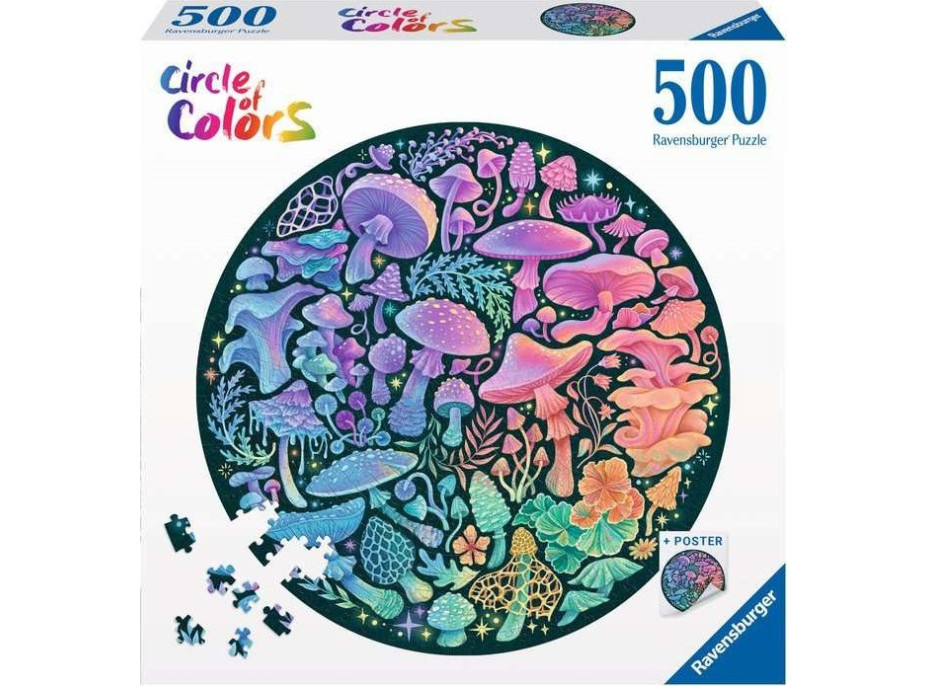 RAVENSBURGER Okrúhle puzzle Kruh farieb: Huby 500 dielikov