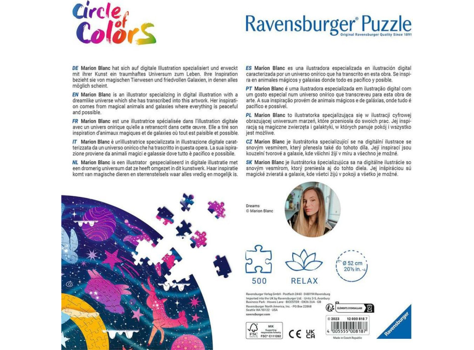 RAVENSBURGER Okrúhle puzzle Kruh farieb: Sny 500 dielikov