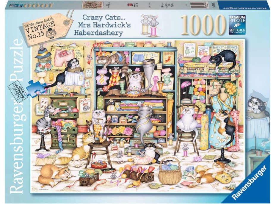RAVENSBURGER Puzzle Crazy Cats: Hrátky rozvádzaných mačiek v galantérii 1000 dielikov