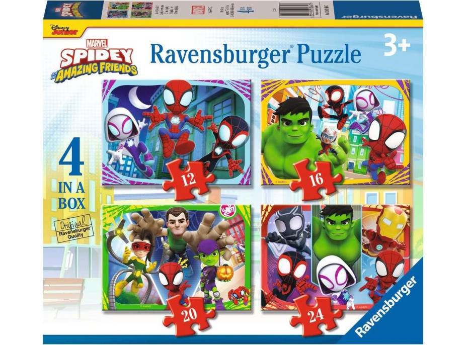 RAVENSBURGER Puzzle Spidey a jeho úžasní priatelia 4v1 (12, 16, 20, 24 dielikov)