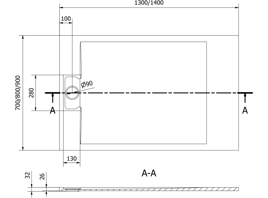 Sprchová SMC vanička MEXEN OTTO 80x140 cm - čierna, 4N708014