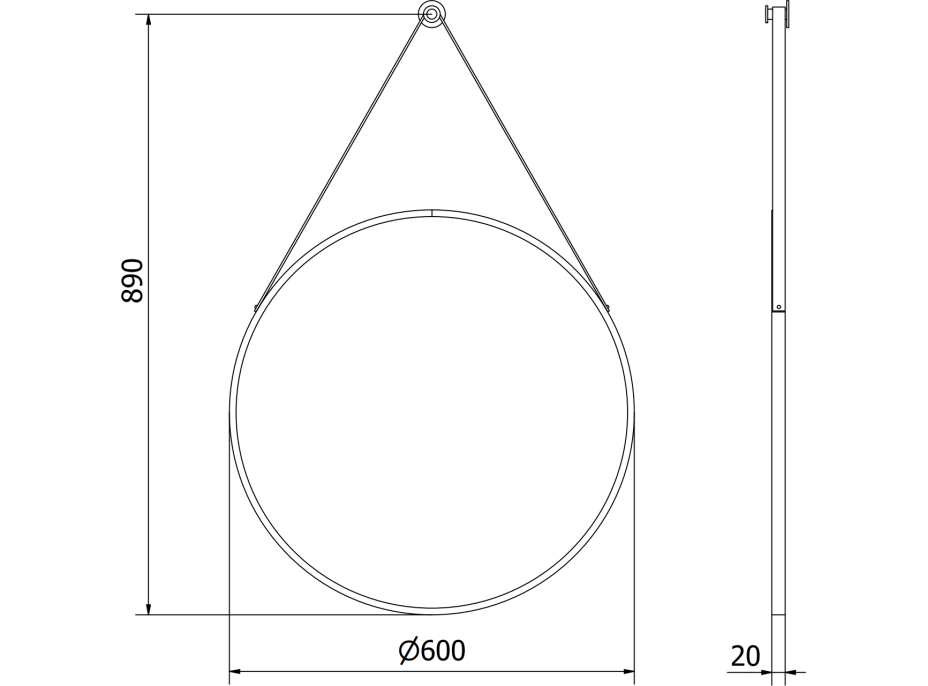 Okrúhle zrkadlo na pásku MEXEN STRING 60 cm - čierne, 9854-060-060-000-70