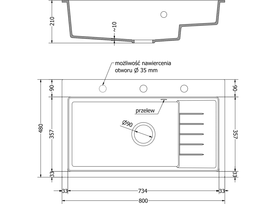 Kuchynský granitový drez MEXEN OMAR - 80 x 48 cm - metalický čierny/zlatý, 6520801005-75