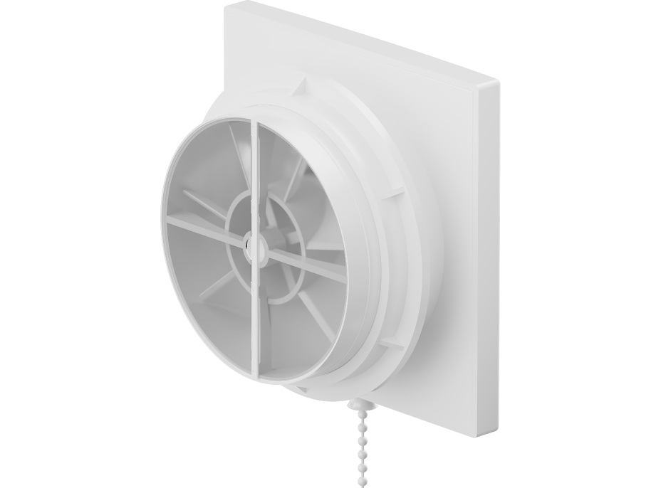 Kúpeľňový ventilátor MEXEN DXS 150 so spätnou klapkou a ovládaný lankom - biely, W9603-150K-00