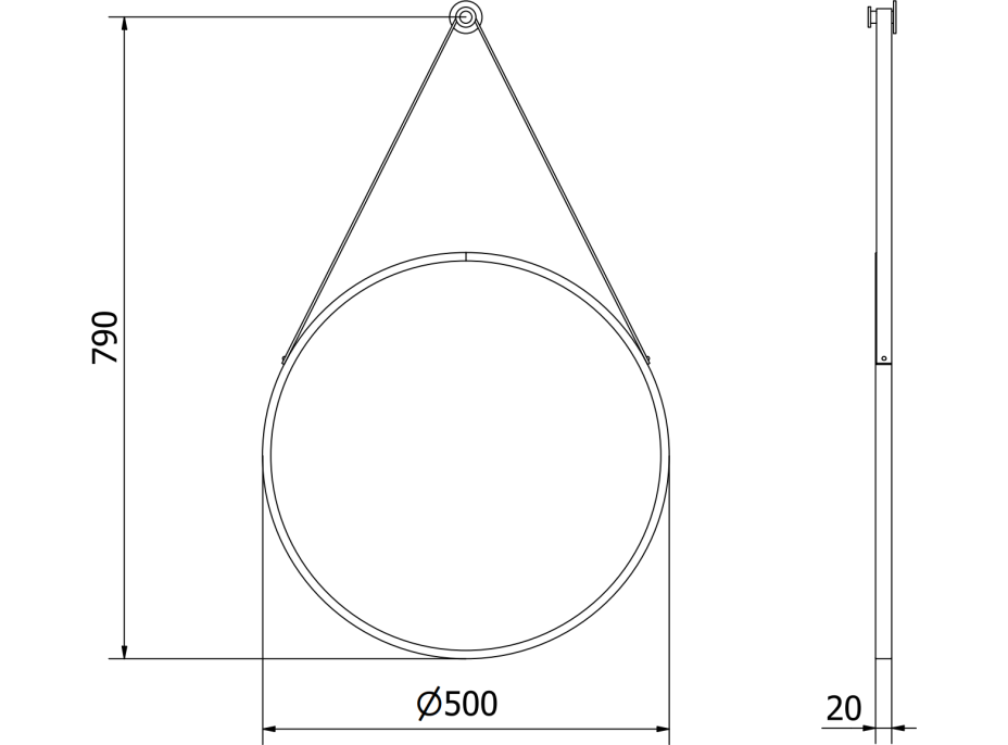 Okrúhle zrkadlo na pásku MEXEN STRING 50 cm - čierne, 9854-050-050-000-70