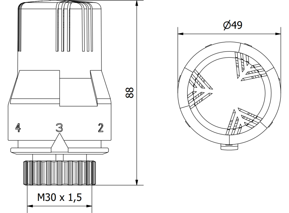 Termostatická hlavica pre radiátor MEXEN Stumb - biela - M30x1,5, W908-002-20