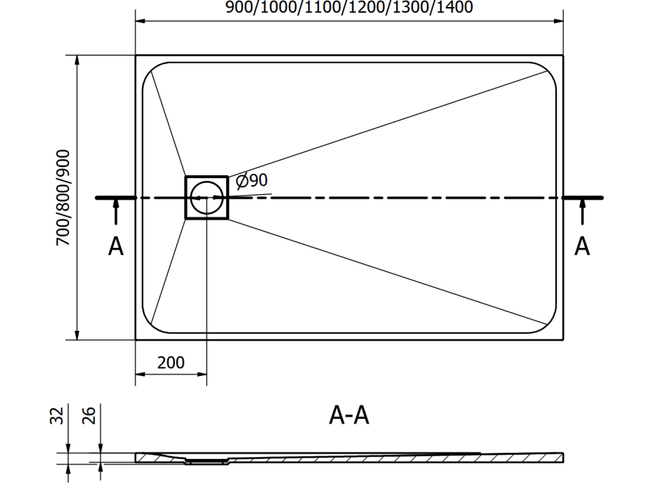 Sprchová SMC vanička MEXEN BERT 70x140 cm - biela, 4K107014