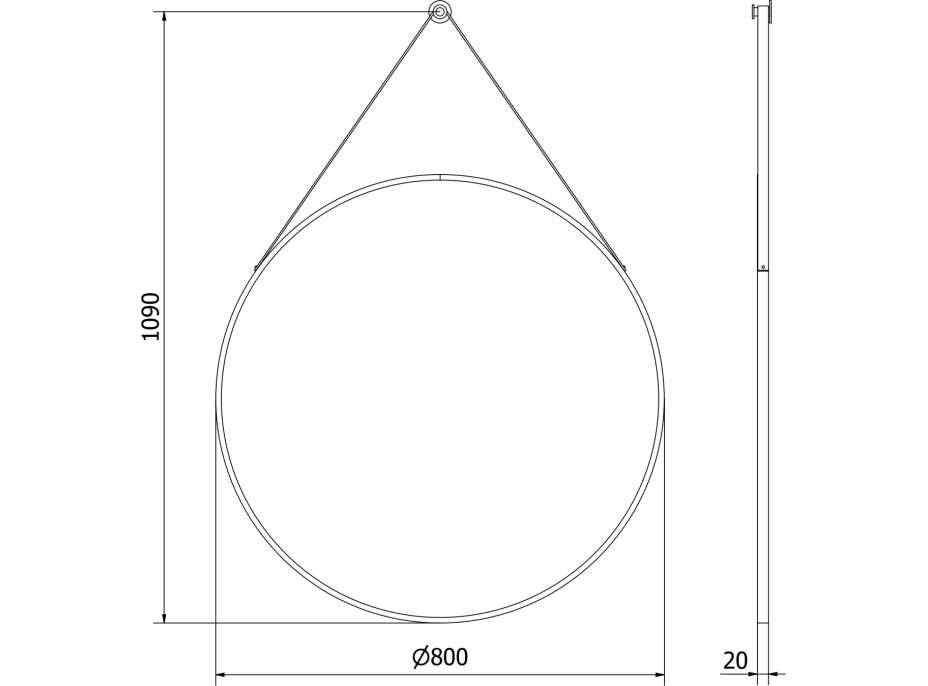 Okrúhle zrkadlo na pásku MEXEN STRING 80 cm - čierne, 9854-080-080-000-70