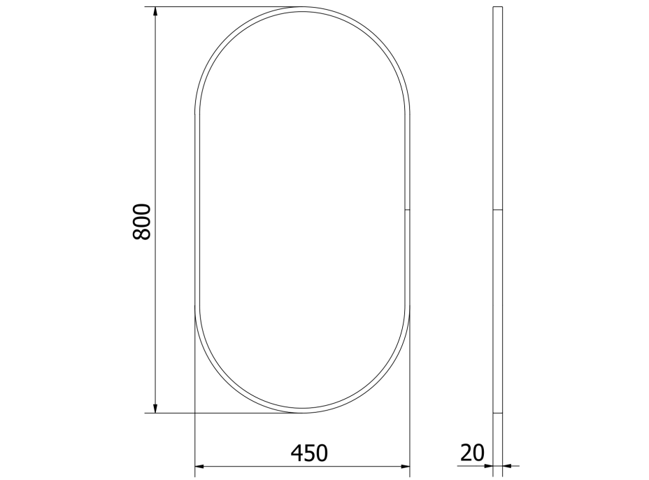 Oválne zrkadlo MEXEN LOFT 45x80 cm - čierny rám, 9851-080-045-000-70