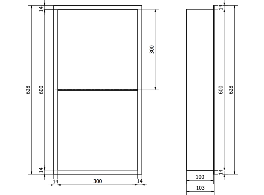 Zápustná polica do steny Mexen X-Wall-R 30x60 cm - inox, 1910603010S