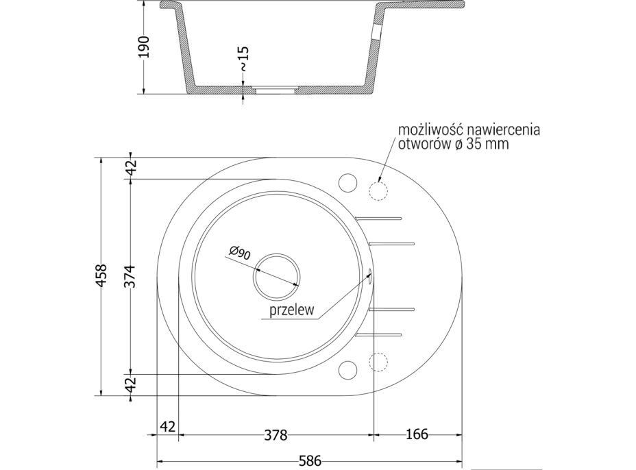 Kuchynský granitový drez MEXEN KEVIN - 58,6x45,8 cm - metalický čierny/strieborný, 6517581005-73