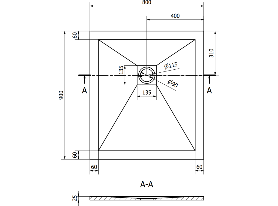 Sprchová vanička MEXEN STONE+ 80x90 cm - betónová šedá - minerálny kompozit, 44618090