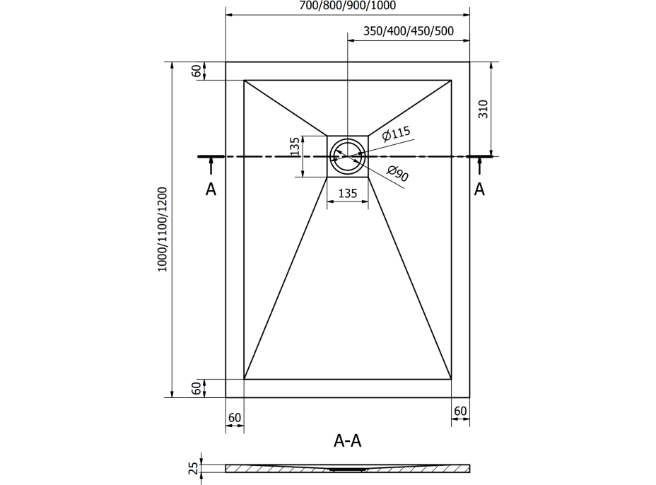 Sprchová vanička MEXEN STONE+ 90x110 cm - betónová šedá - minerálny kompozit, 44619011