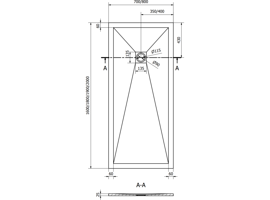 Sprchová vanička MEXEN STONE+ 80x180 cm - betónová šedá - minerálny kompozit, 44618018