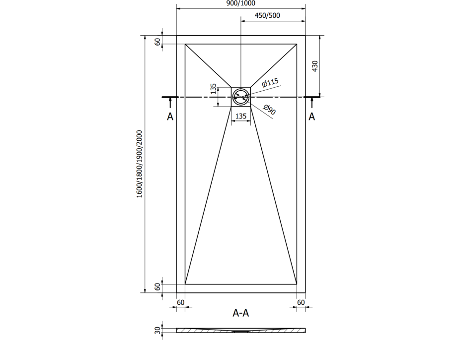 Sprchová vanička MEXEN STONE+ 100x180 cm - tmavo šedá - minerálny kompozit, 44711018