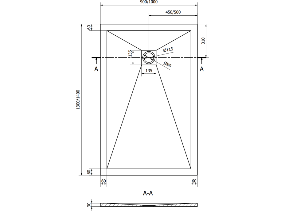 Sprchová vanička MEXEN STONE+ 100x140 cm - biela - minerálny kompozit, 44101014