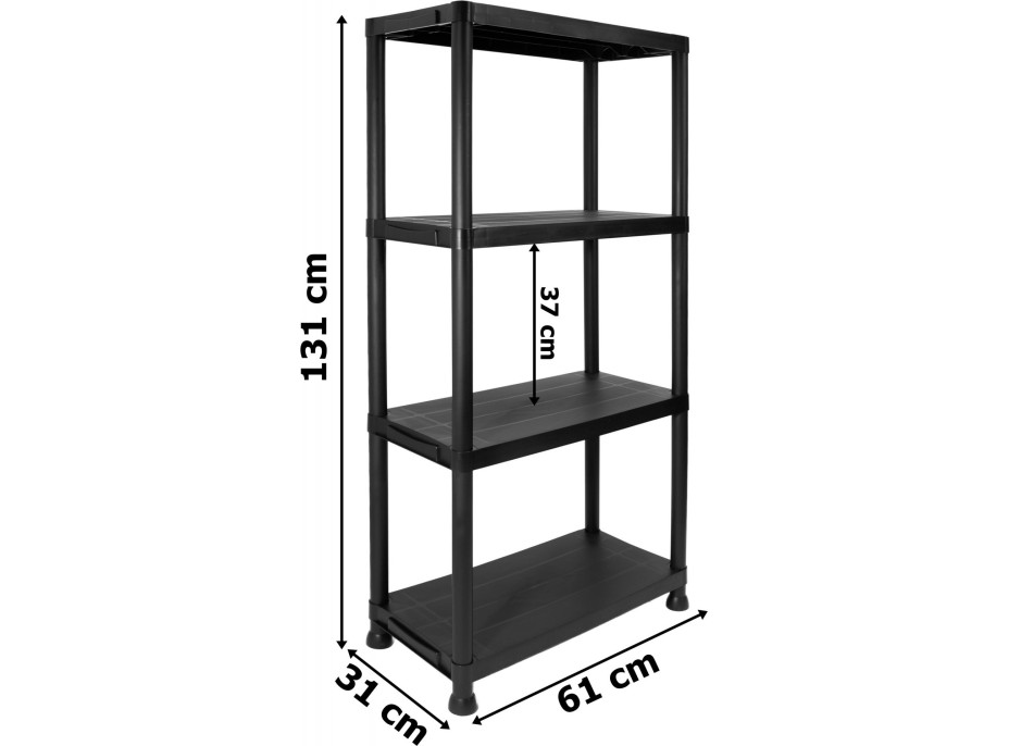 Plastový regál IRVING - 4 police - čierny