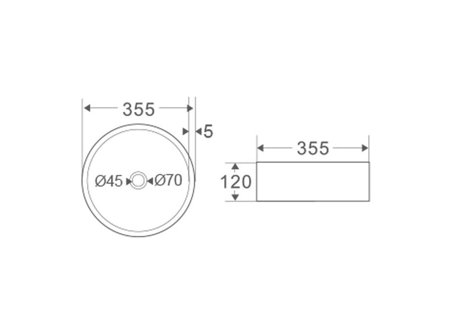 Umývadlo na dosku bez prepadu - 355x120 mm - okrúhle