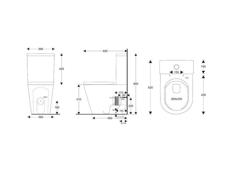 WC kombi Smart Flush RIMLESS - vario odpad - kapotované - 605x380x825 mm vr. sedátka