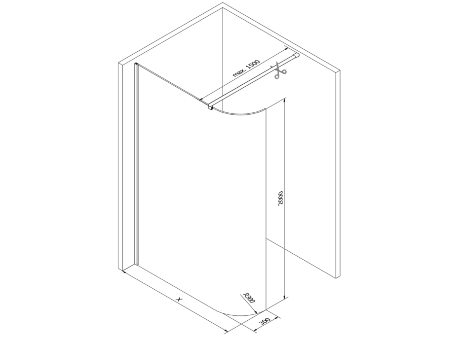 Sprchová zástena KIOTO 150 cm - zaguľatená - číra/čierna