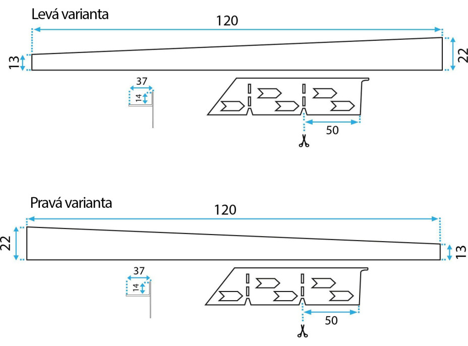 Spádová lišta do sprchovacieho kúta - 120 cm - zlatá