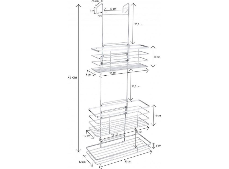 Kúpeľňový vešiak na uteráky RALF s 3 policami a hákmi na zavesenie - chrómový