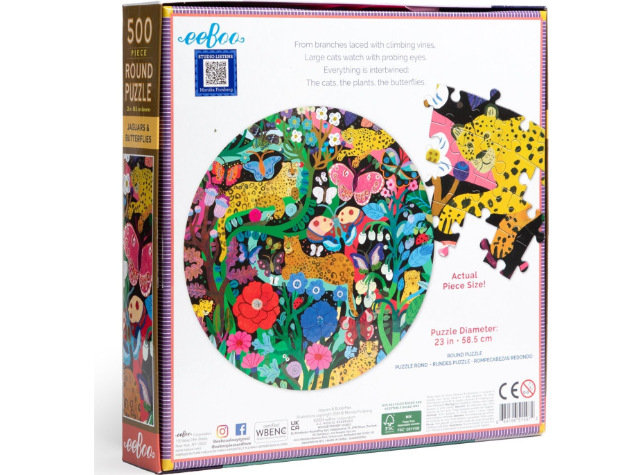 EEBOO Okrúhle puzzle Jaguári a motýle 500 dielikov