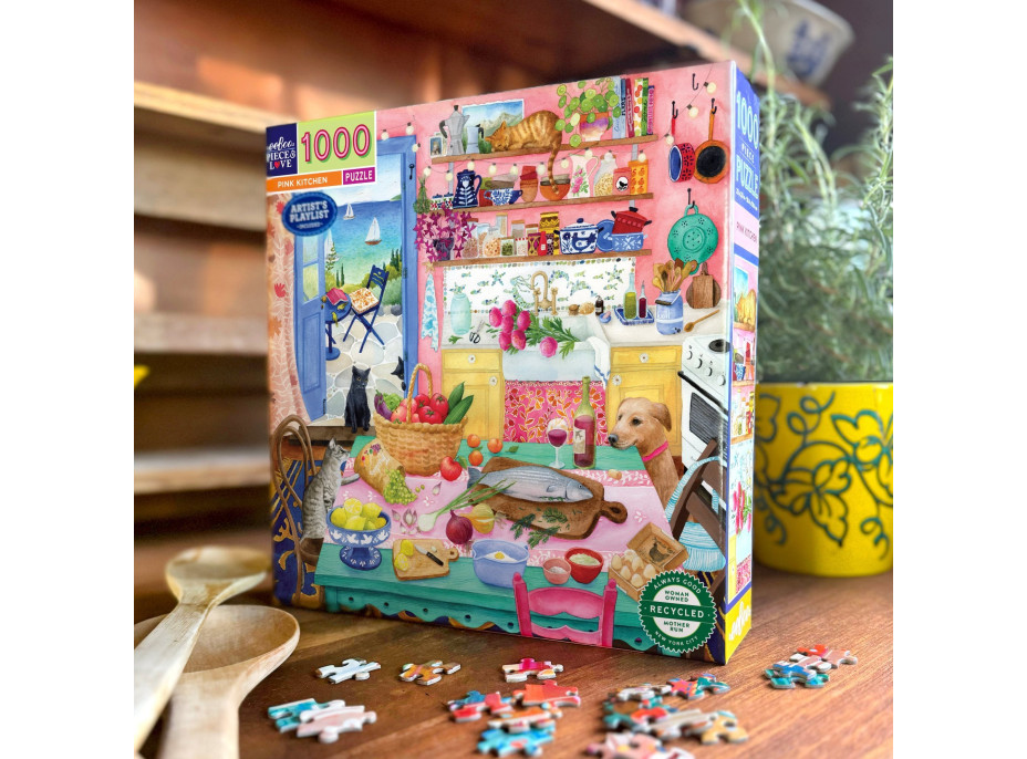 EEBOO Štvorcové puzzle Ružová kuchyňa 1000 dielikov