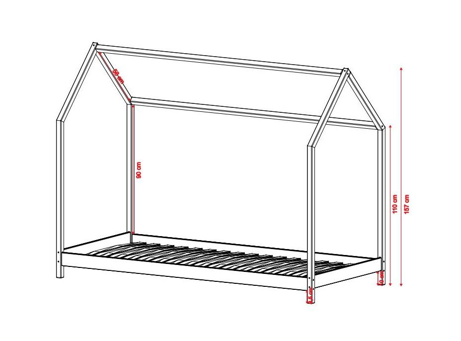 Detská domčeková posteľ z masívu borovice LUCIE - 200x90 cm - BIELA