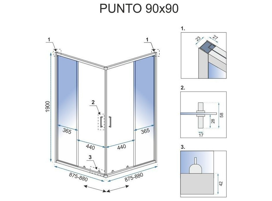 Sprchovací kút Rea PUNTO 90x90 cm - zlatý