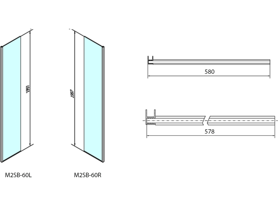 Polysan MODULAR SHOWER pevný panel na inštaláciu na stenu modulu MS2, 600 mm, ľavý MS2B-60L