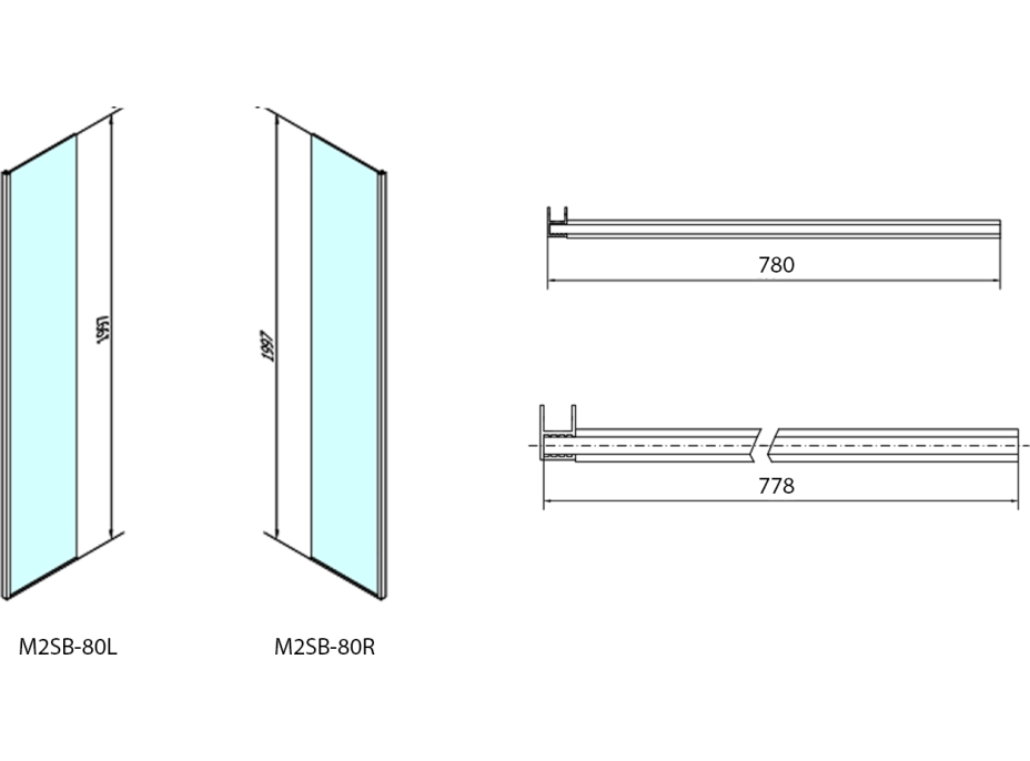 Polysan MODULAR SHOWER pevný panel na inštaláciu na stenu modulu MS2, 800 mm, pravý MS2B-80R