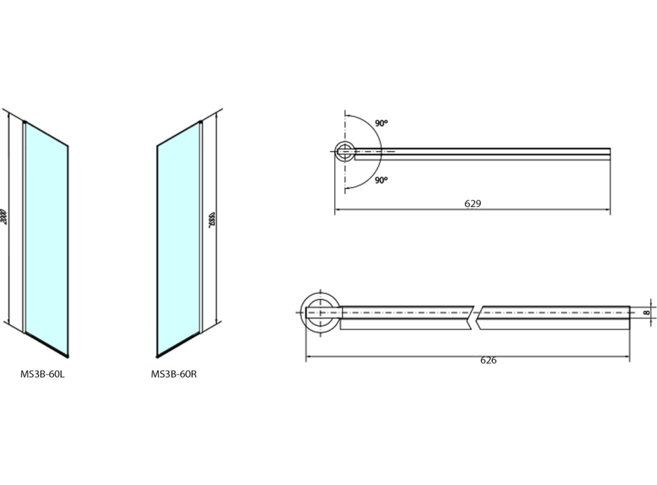 Polysan MODULAR SHOWER otočný panel na inštaláciu na stenu modulu MS3, 600 mm MS3B-60