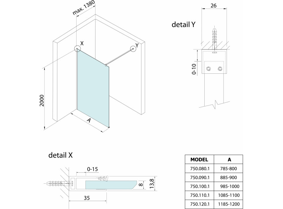 Bruckner SPITZA sprchová zástena WALK-IN, 800mm 750.080.1