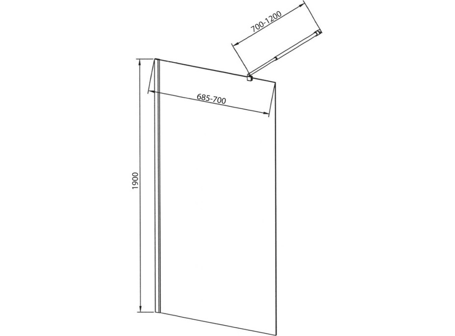 Aqualine WALK-IN zástena jednodielna na inštaláciu na stenu, 700x1900 mm, sklo Brick WI070