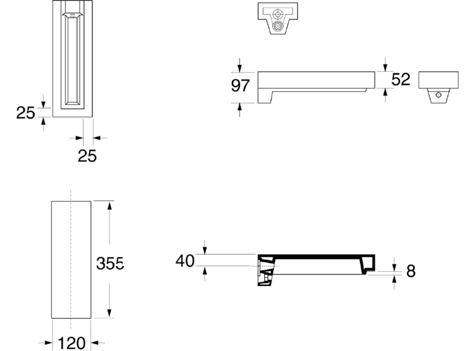 Kerasan INKA odkladná keramická doska 12x35, 5cm, čierna lesk 341504